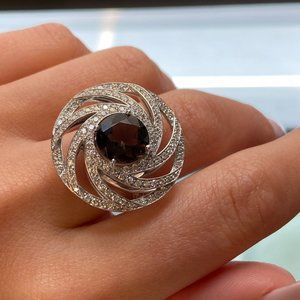 Luca Carati Smoky Quartz & Diamond Ring 18K White Gold 1.18 Cttw Size 7